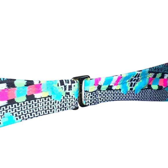 Rue Blue Bikini Turquoise Blue Black Tribal Print Medium Sewn in Cup Strapless - Picture 2 of 5